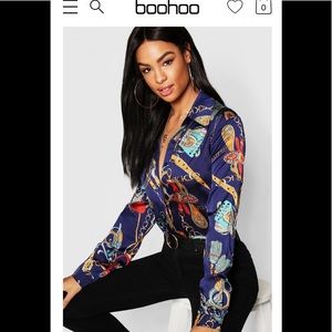 Boohoo Chain Print Satin Shirt